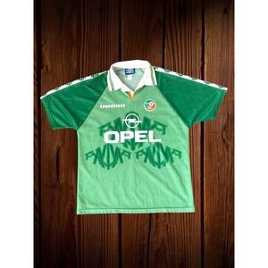 Vintage Umbro Ireland FAI Football Jersey Mens L Green 90s OPEL 1996 Republic